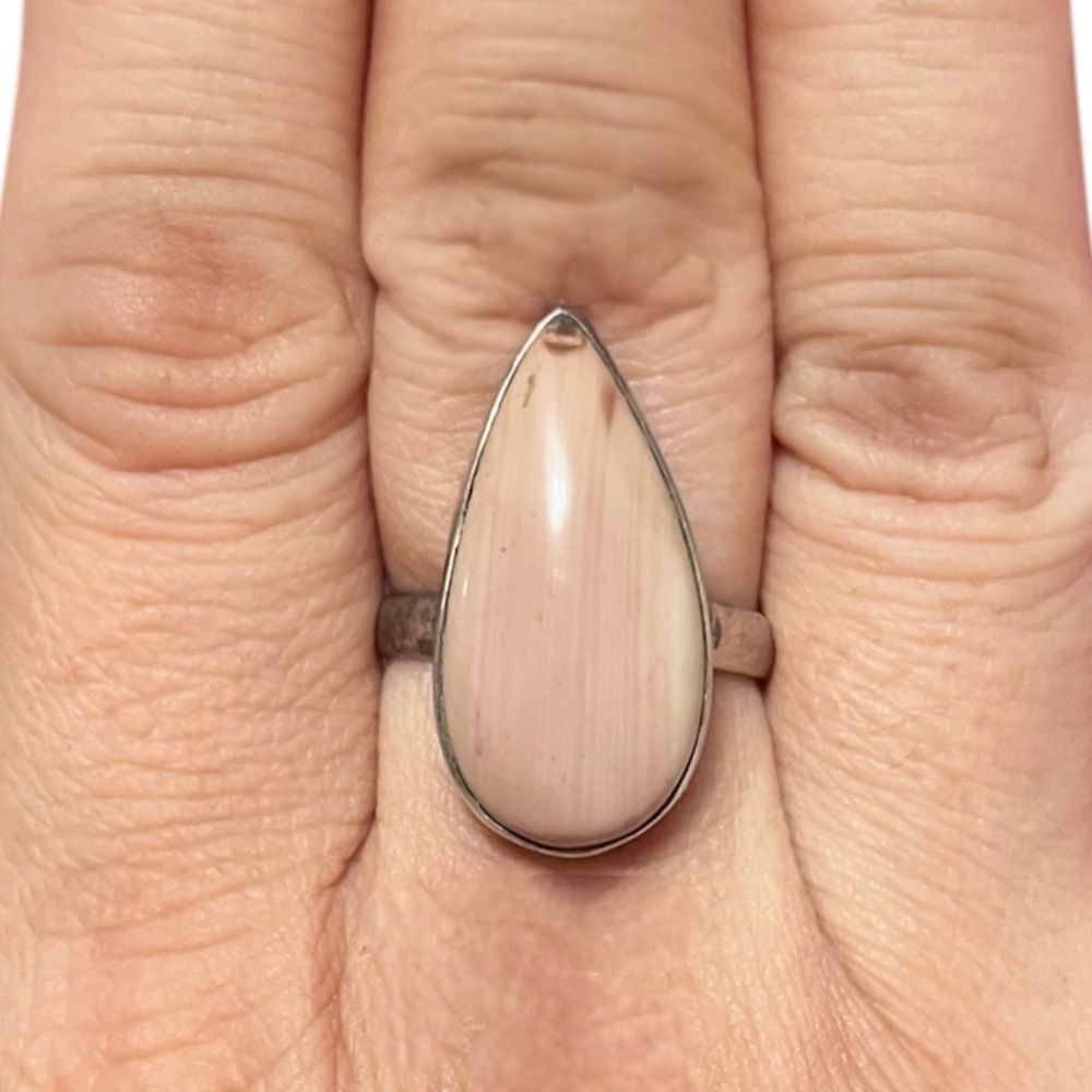 Genuine Teardrop Pink Opal Sterling Silver Ring Size 7.5